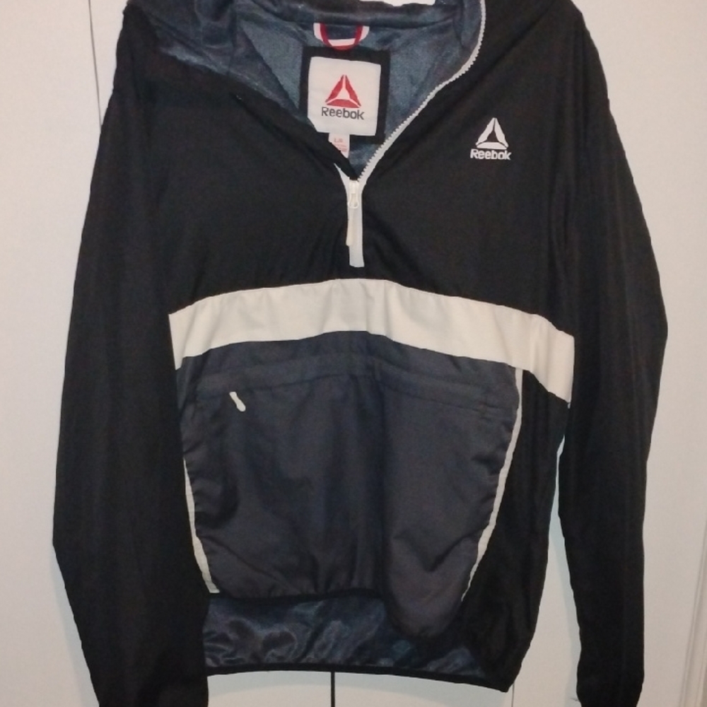 Reebok Black and White Pullover Windbreaker with Navy Panel